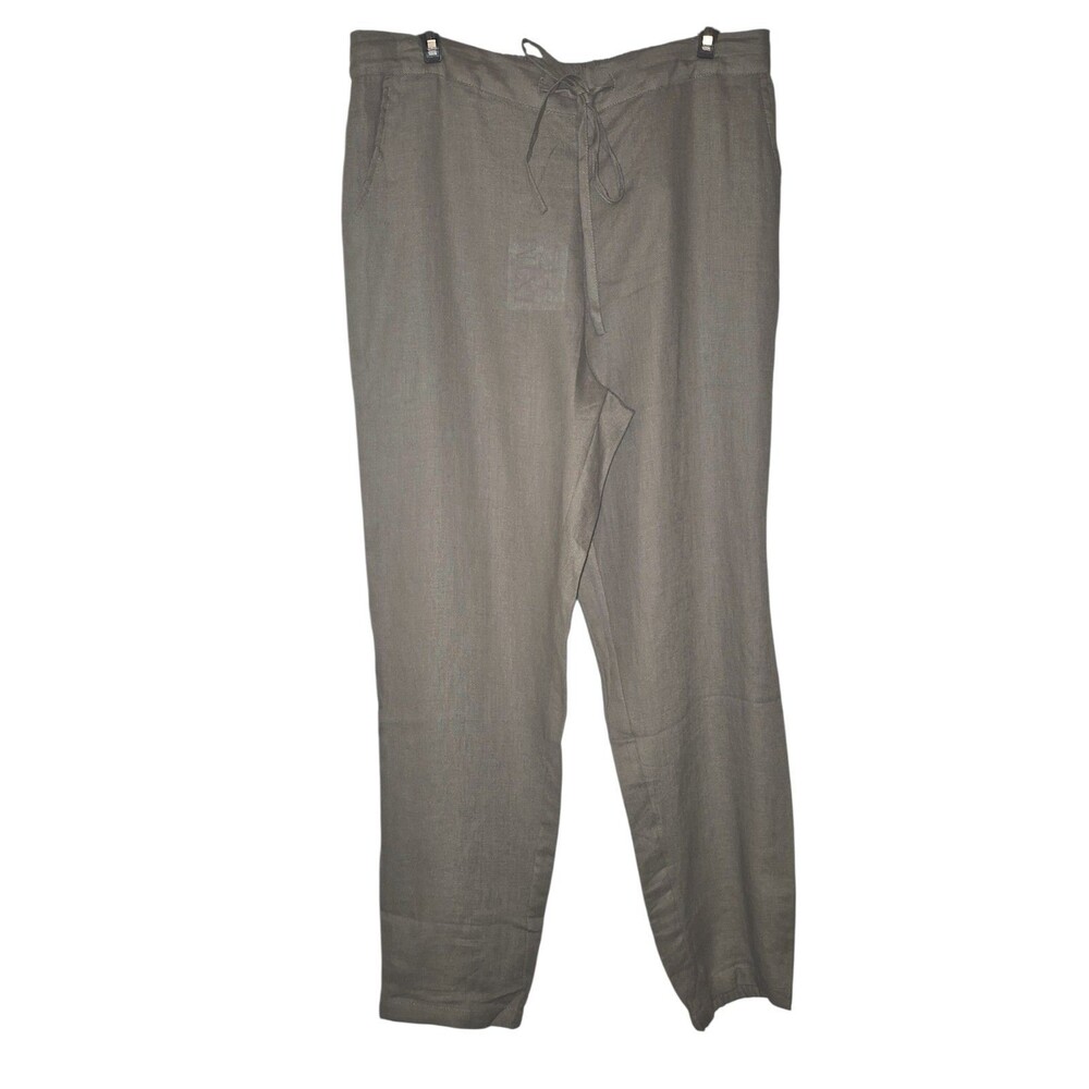 Iximo 100% Linen Khaki Trouser Pants L Tapered Leg Lagenlook Coastal Granny Boho
